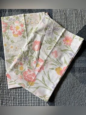 Sears Floral Cotton Pillowcases in Pink, Green & Lavender